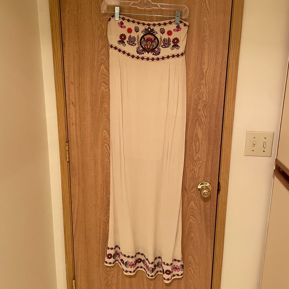 Xhilaration Cream Maxi Dress with Pink and Purple Embroidery